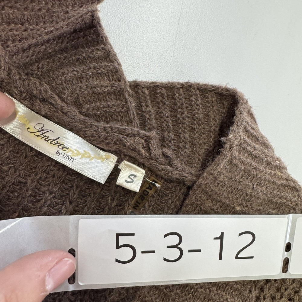 Andree by UNIT Cardigan Women Small Brown Ribbed Knit Open Front Pockets - Picture 4 of 8